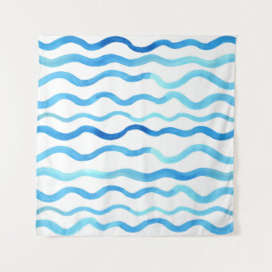 Watercolor Waves: Blue Turquoise Seamless. Tapestry