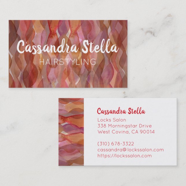 Watercolor Waves Business Card hairstylist chic (Front/Back)