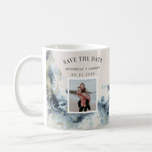 Watercolor Waves Coastal Save The Date Photo Coffee Mug