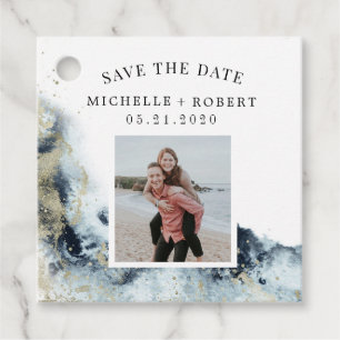 watercolor waves coastal save the date photo favour tags