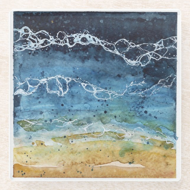 Watercolor waves Coaster (Front)