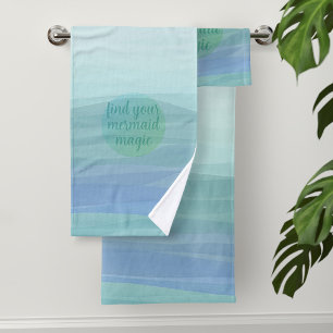 Watercolor Waves Find your Mermaid Magic Quote Bath Towel Set