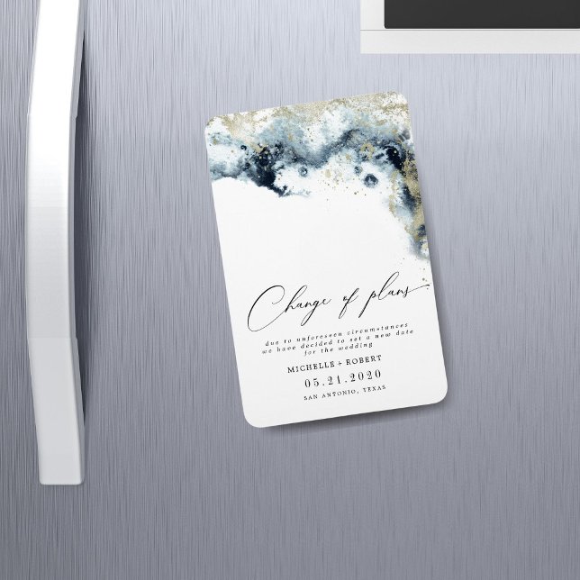 Watercolor Waves Gold Wedding Change The Date Magnet (Creator Uploaded)
