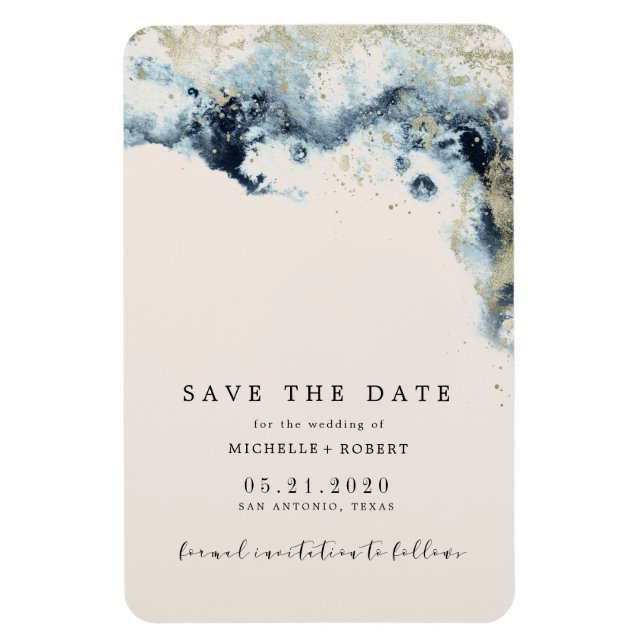 Watercolor waves gold wedding save the date magnet (Vertical)