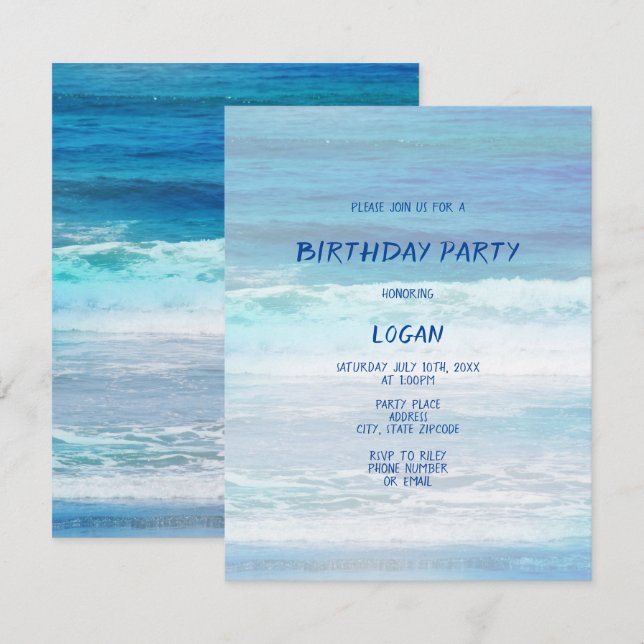 'Watercolor Waves' Invitation (Front/Back)