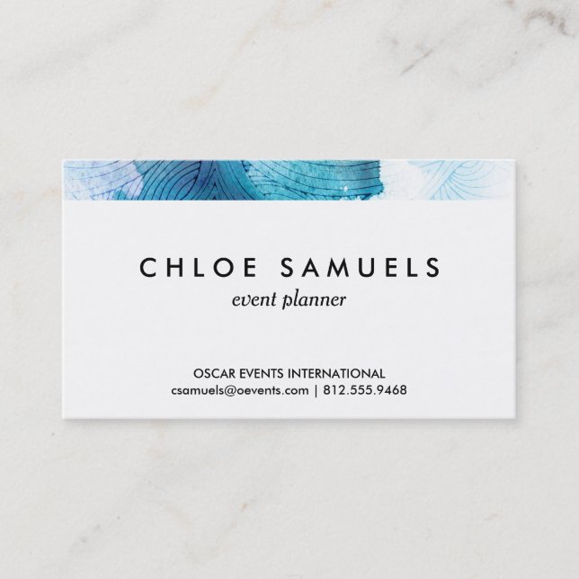 Watercolor waves ocean blue purple painted business card (Front)