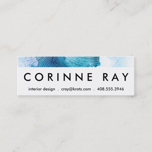 Watercolor waves ocean blue purple painted mini business card (Front)