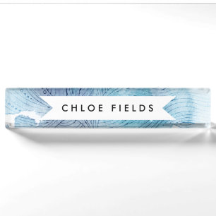 Watercolor waves ocean blue purple painted nameplate