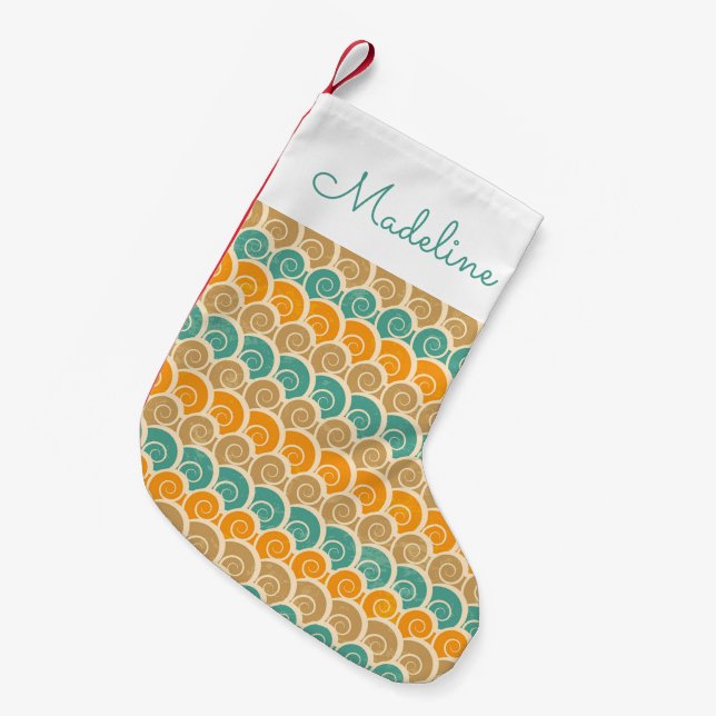 Watercolor Waves Pattern | Add Your Name Small Christmas Stocking (Front (Hanging))