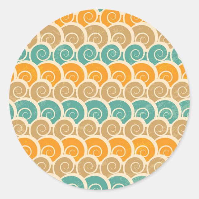 Watercolor Waves Pattern Classic Round Sticker (Front)