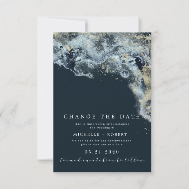 Watercolor Waves Photo Change The Date Invitation (Front)
