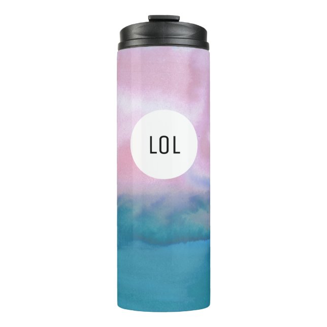 Watercolor Waves Pink Teal Pattern MONOGRAM Thermal Tumbler (Front)