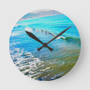 Watercolor Waves Round Clock
