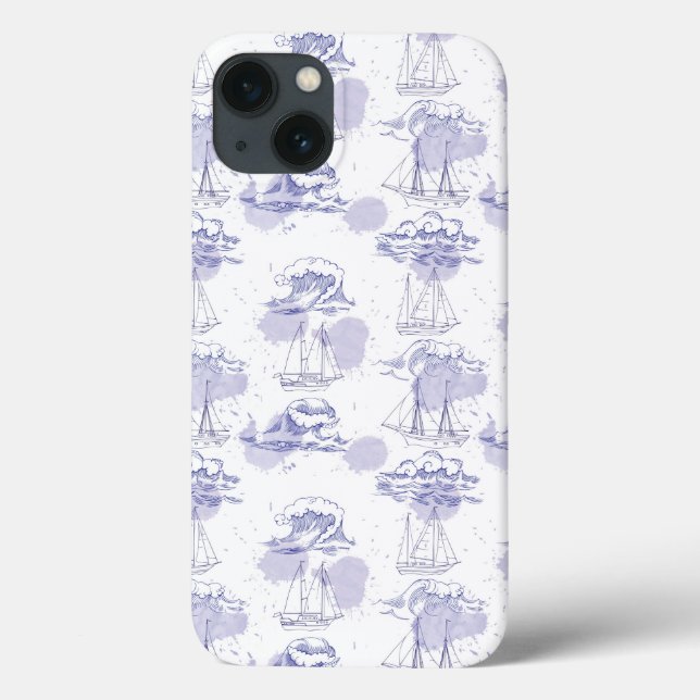 Watercolor Waves & Ships Pattern Case-Mate iPhone Case (Back)