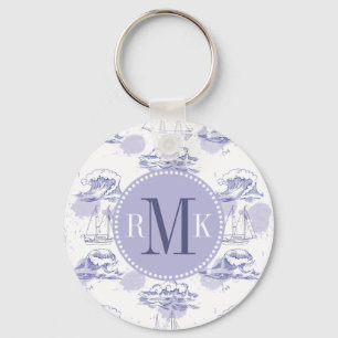 Watercolor Waves & Ships Pattern Key Ring