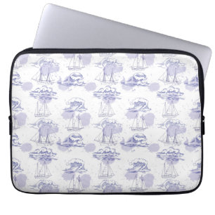 Watercolor Waves & Ships Pattern Laptop Sleeve