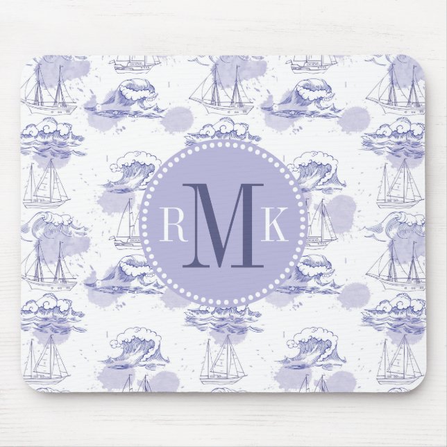 Watercolor Waves & Ships Pattern Mouse Mat (Front)
