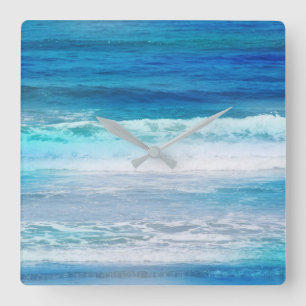 Watercolor Waves Square Wall Clock