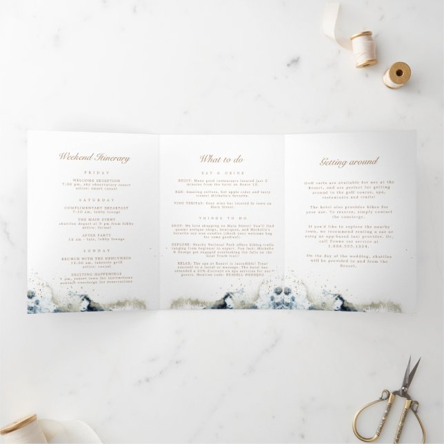 Watercolor Waves Tri-Fold Wedding Program (Inside)