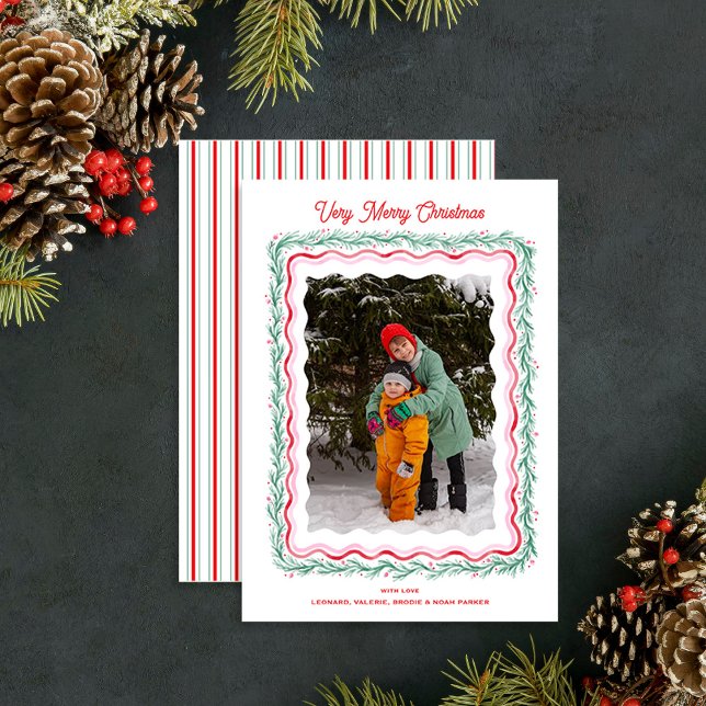 Watercolor Wavy Holiday Garland Frame (front and back)