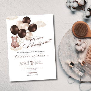 Watercolor we can bearly wait baby shower boy invitation