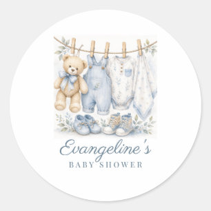 Watercolor We Can Bearly Wait Blue Baby Shower Classic Round Sticker