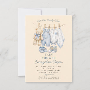 Watercolor We Can Bearly Wait Blue Baby Shower Invitation