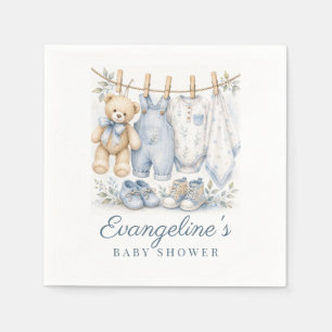 Watercolor We Can Bearly Wait Blue Baby Shower Napkin