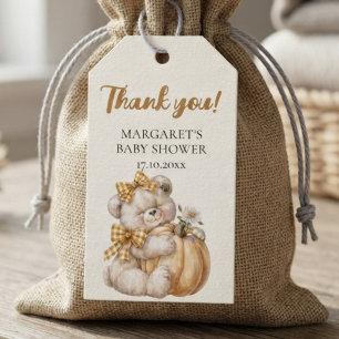 Watercolor We Can Bearly Wait Pumpkin Baby Shower Gift Tags
