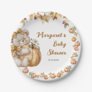 Watercolor We Can Bearly Wait Pumpkin Baby Shower Paper Plate