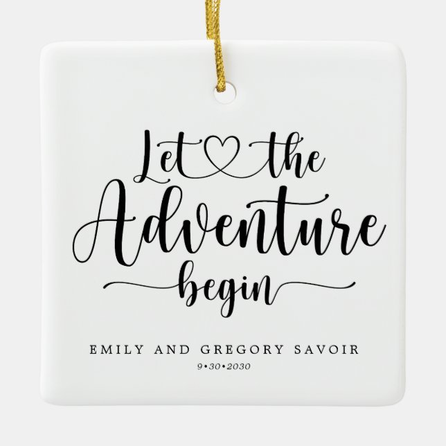 Watercolor Wedding Adventure Begins Keepsake Ceramic Ornament (Front)