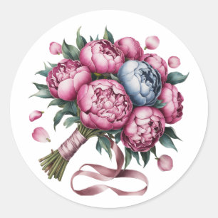 Watercolor Wedding Arch with Pink and Blue Blooms Classic Round Sticker