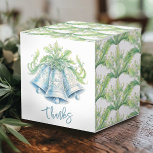 Watercolor wedding bells silver green favour box
