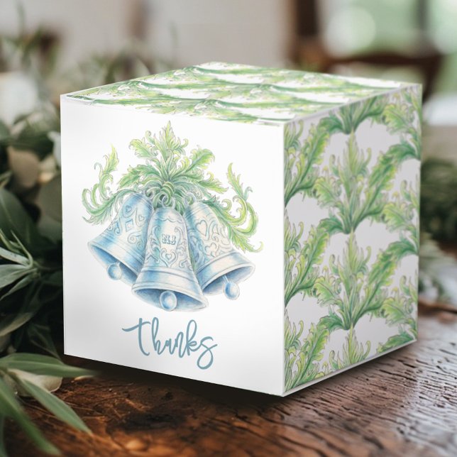 Watercolor wedding bells silver green favour box (Creator Uploaded)