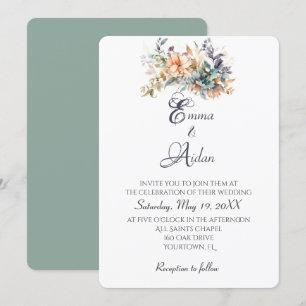Watercolor Wedding Bouquet On Ivory Invitation