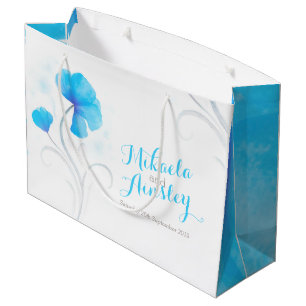 Watercolor wedding bride grooms blue name gift bag