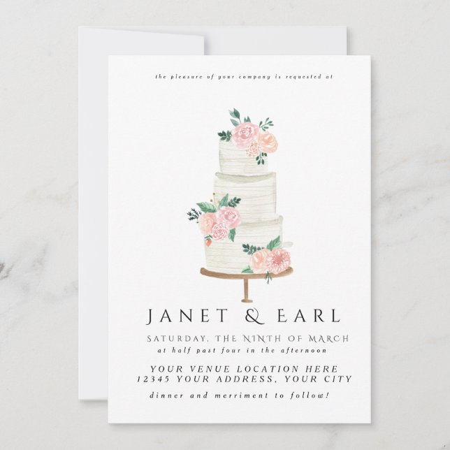Watercolor Wedding Cake Floral Wedding Invitations (Front)