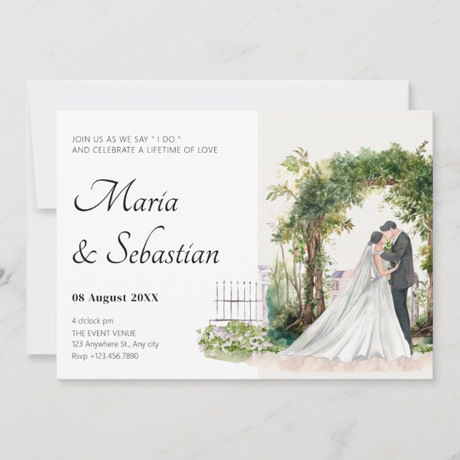 Watercolor wedding couple elegance  invitation (Front)