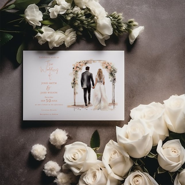 Watercolor wedding couple wedding invitation (Watercolor Bride and Groom Wedding Illustration wedding invitation card)