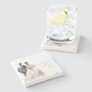 Watercolor Wedding Couple Wedding Stone Coaster