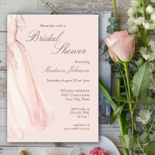 Watercolor Wedding Dress Blush Pink Bridal Shower Invitation
