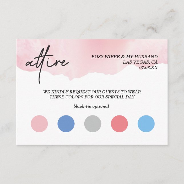 Watercolor wedding dress code  enclosure card (Front)