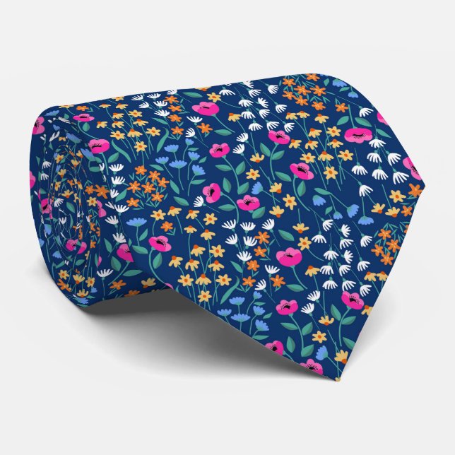 Watercolor Wedding Floral Pattern Groomsmen Tie (Rolled)