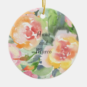Watercolor wedding flowers , template  postcard ceramic tree decoration