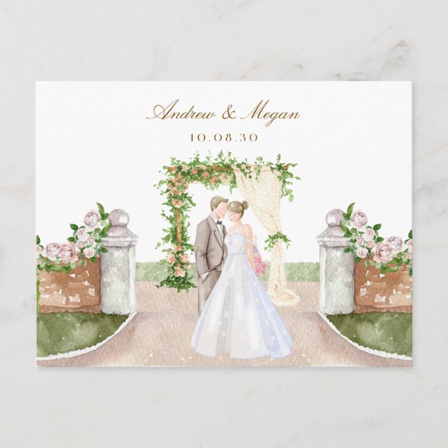 Watercolor wedding garden arch couple art postcard (Front)