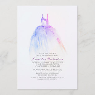 Watercolor Wedding Gown Bridal Shower Invitations