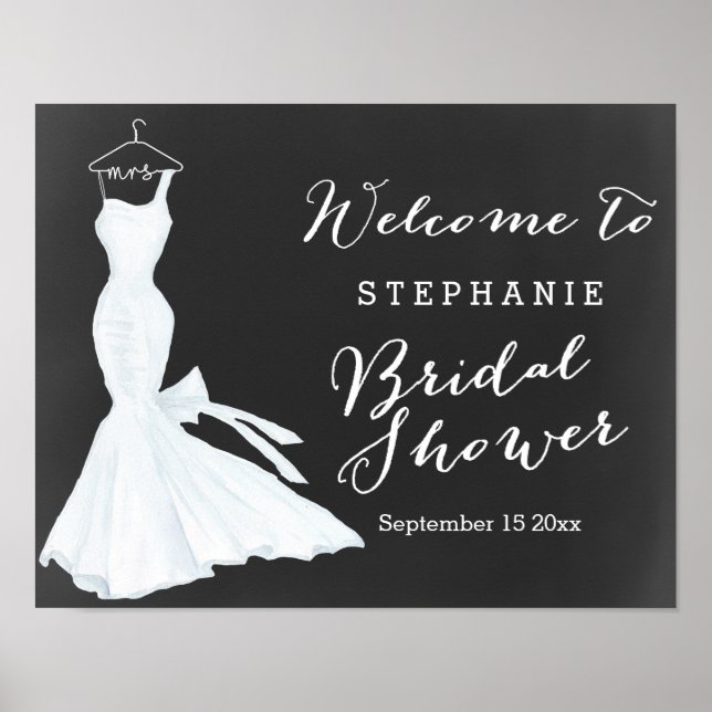 Watercolor Wedding Gown Chalkboard | Bridal Shower Poster (Front)