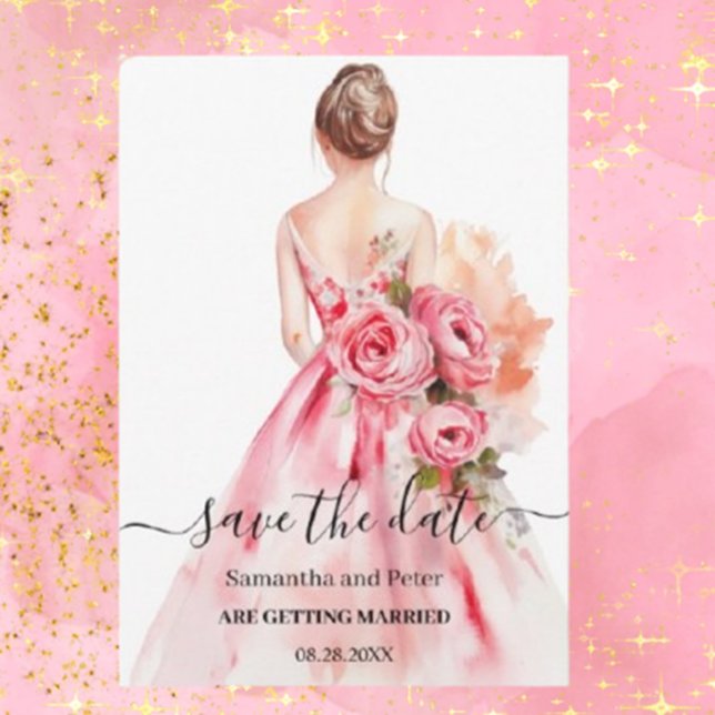 Watercolor Wedding Gown Save the Date (Capture your love story with Brett Designs' stunning watercolor wedding gown save the dates.)