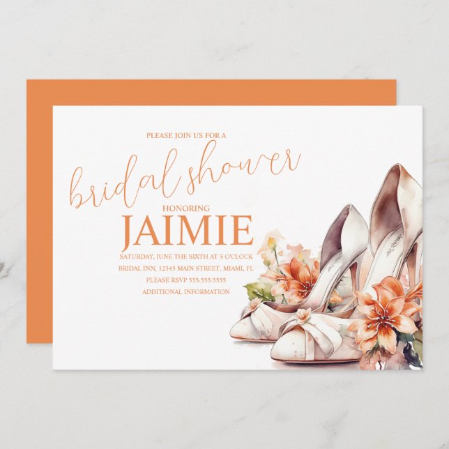 Watercolor Wedding Heel Floral Bridal Shower  Invitation (Front/Back)