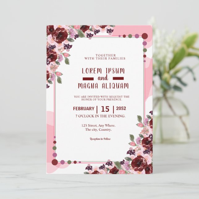 Watercolor wedding invitation card Luxury Template (Standing Front)